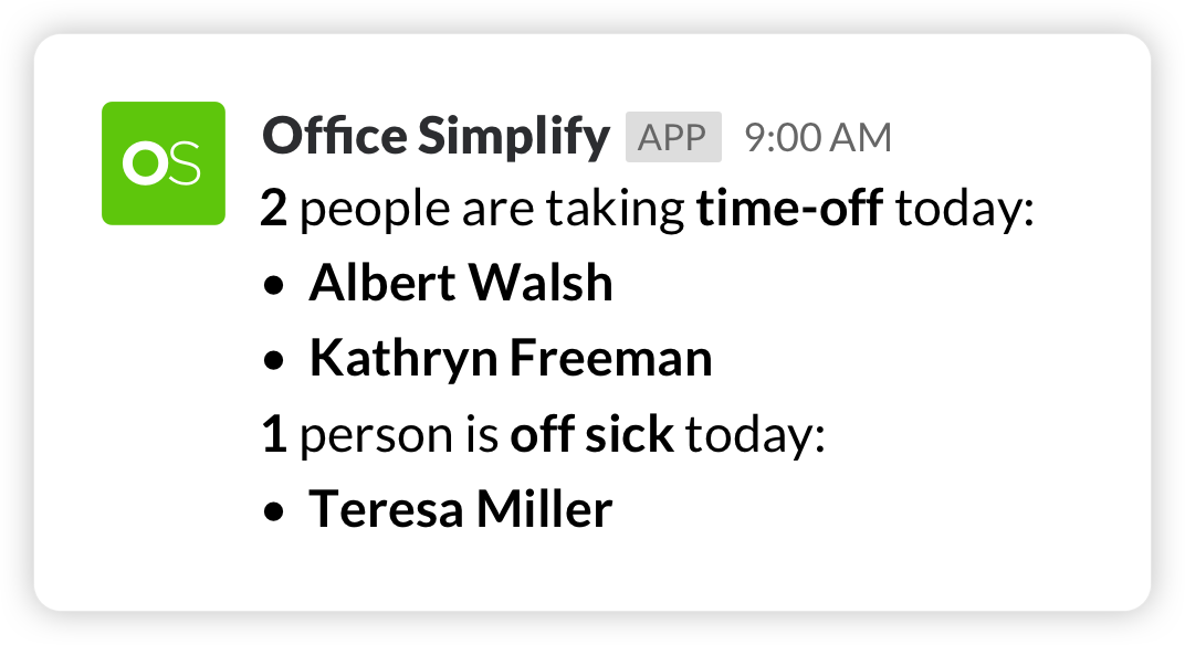 Slack time-off notification